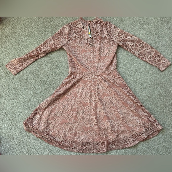 Material Girl Pink Floral Lace Long Sleeve Dress Women Junior Size Medium - Picture 15 of 15